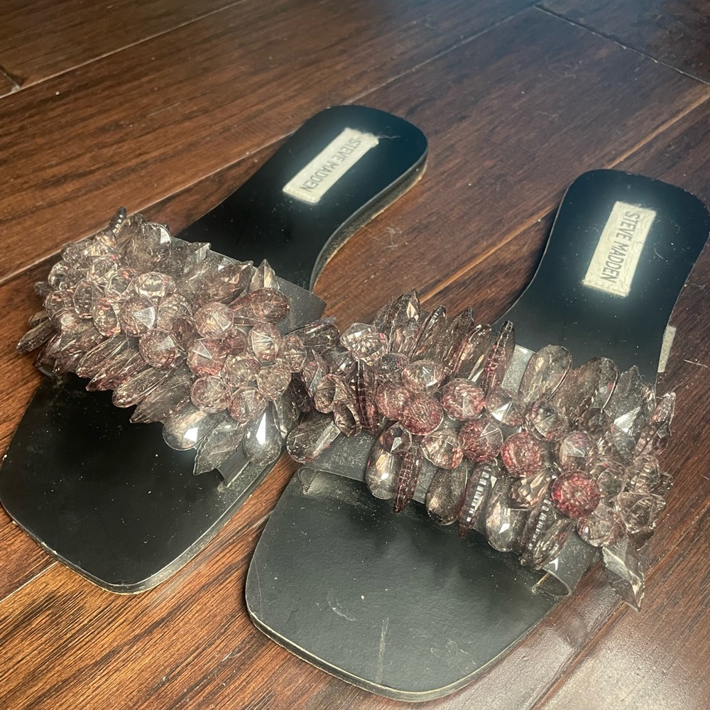 Steve Madden Black Crystal Embellished Sandals “Miley”